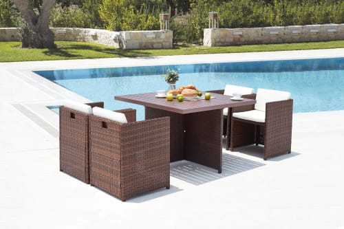 Jardin Ensemble table et chaises de jardin | Table et chaise 4 places encastrables alu résine marron/blanc - XD08969
