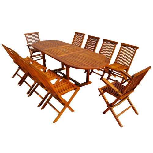 Jardin Ensemble table et chaises de jardin | Table de jardin ovale 8 chaises et 2 fauteuils en teck huilé - LD97415