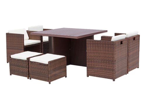 Jardin Ensemble table et chaises de jardin | Table et chaise 8 places encastrables alu résine marron/blanc - DX26732