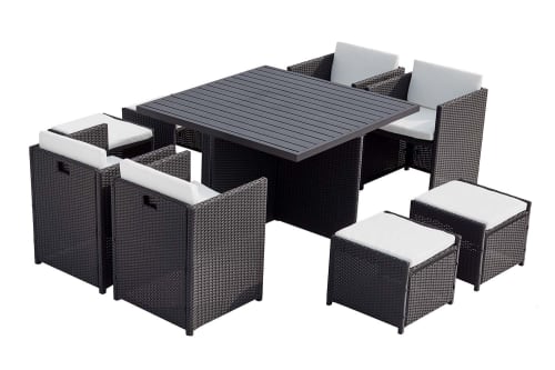 Jardin Ensemble table et chaises de jardin | Table et chaise 8 places encastrables alu résine noir/blanc - PR34853