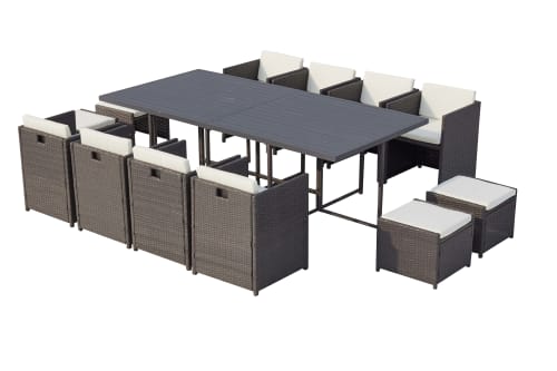Jardin Ensemble table et chaises de jardin | Table et chaise 12 places encastrables alu résine gris/blanc - XX09764