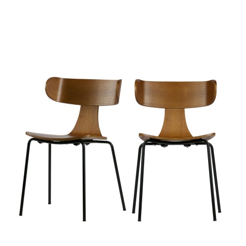 Meubles Chaises | Lot de 2 chaises design empilables bois foncé - OM40464