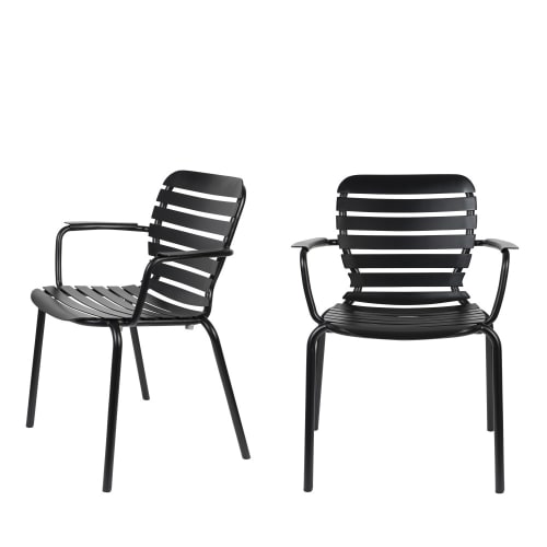 Jardin Chaises de jardin | Lot de 2 fauteuils de jardin en métal noir - BL44411