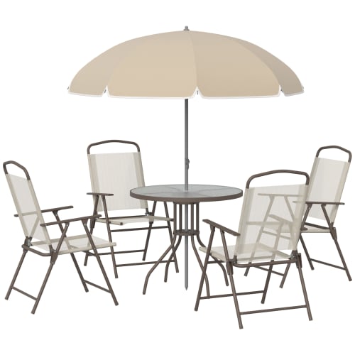 Jardin Ensemble table et chaises de jardin | Ensemble de jardin 6 places acier époxy café et textilène beige - DJ26167