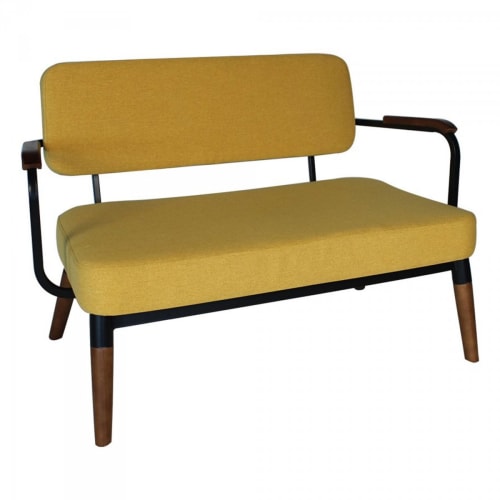 Canapés et fauteuils Canapés droits | Petit canapé scandinave 2 places tissu accoudoirs bois moutarde - MU05755
