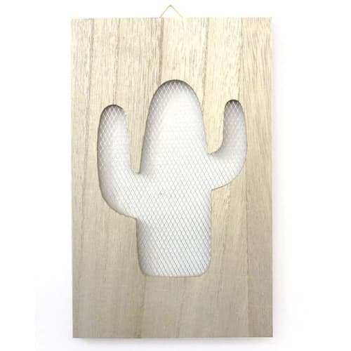 Déco Plaques et lettrages | Tableau en bois déco grillage cactus 15x24cm - VA96376