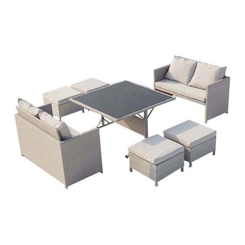 Jardin Ensemble table et chaises de jardin | Salon de jardin encastrable 8 places en résine gris - NM97850