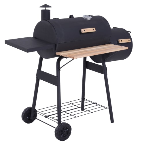 Jardin Barbecues et planchas | Barbecue à charbon fumoir acier laminé à froid noir - EW60961