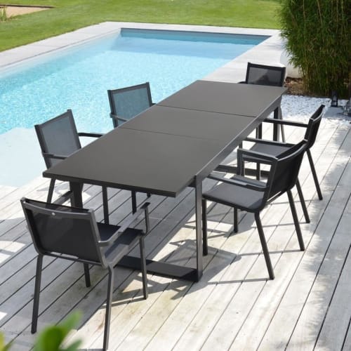Jardin Tables de jardin | Table en aluminium et verre extensible 8 places gris anthracite - ZE15840