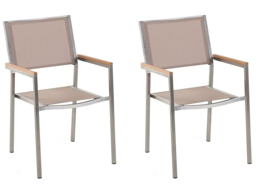 Jardin Chaises de jardin | Lot de 2 chaises beiges en acier - JV83773
