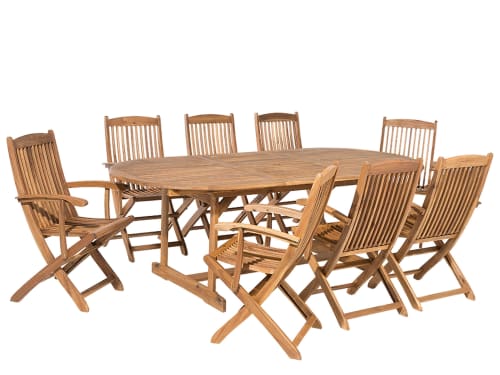 Jardin Ensemble table et chaises de jardin | Ensemble de jardin en bois 8 places - LR59379