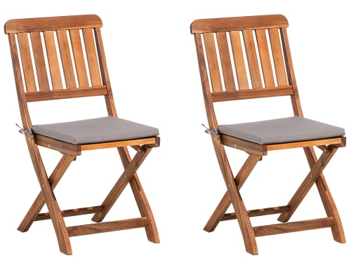 Jardin Chaises de jardin | Lot de 2 chaises de jardin en bois avec coussins gris - DW94098