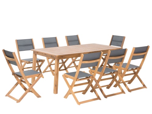 Jardin Ensemble table et chaises de jardin | Ensemble de jardin en bois 8 places avec chaises en tissu gris - CH45855