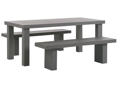 Jardin Ensemble table et chaises de jardin | Ensemble de jardin table et 2 bancs en fibre-ciment gris - PD80608
