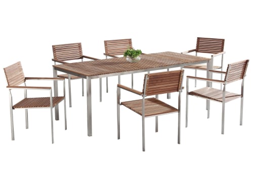 Jardin Ensemble table et chaises de jardin | Table avec plateau en teck marron et 6 chaises - PD09094