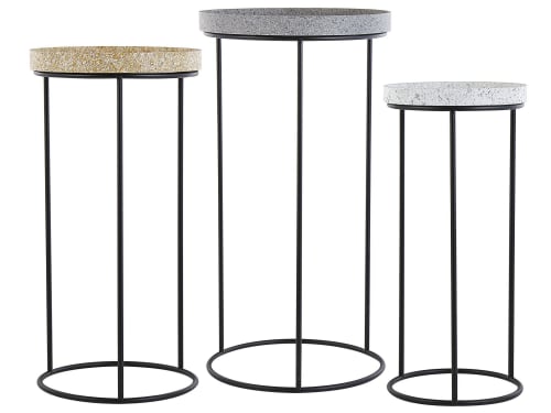 Meubles Tables basses | Lot de 3 tables basses effet granite gris/blanc/jaune - YJ40200