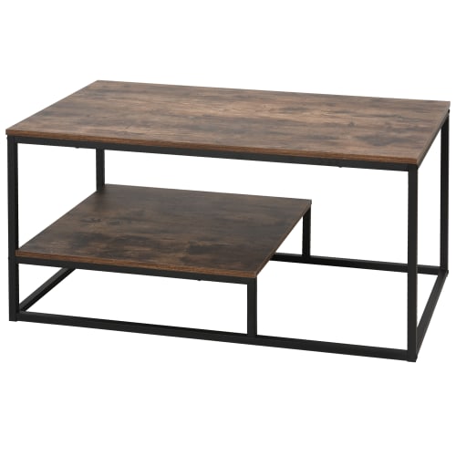 Meubles Tables basses | Table basse en panneau brun avec veinage 2 niveaux - IA45162