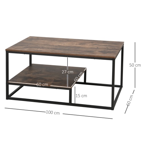 Meubles Tables basses | Table basse en panneau brun avec veinage 2 niveaux - IA45162