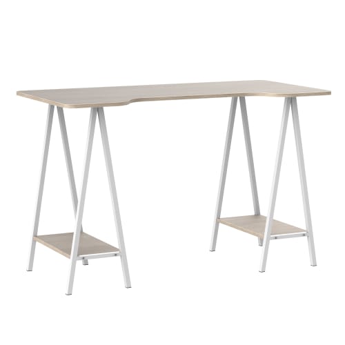 Meubles Bureaux et meubles secrétaires | Bureau informatique design 2 étagères plateau aspect bois gris clair - WQ03341