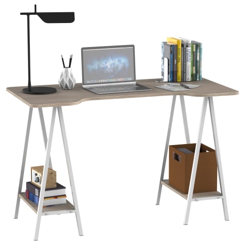 Bureau Informatique Design 2 Etageres Plateau Aspect Bois Gris Clair Maisons Du Monde