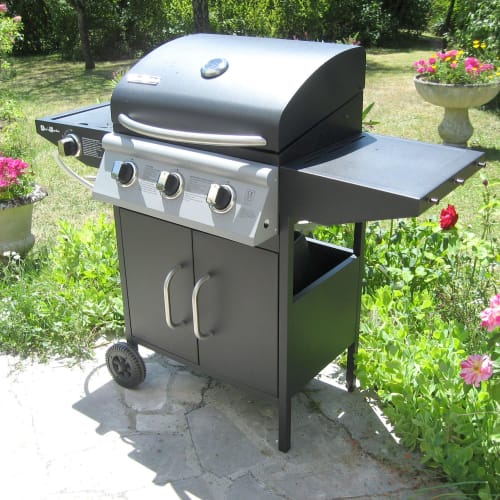 Jardin Barbecues et planchas | Barbecue au gaz athos cuisine extérieure 3 brûleurs et feu latéral - GM77214