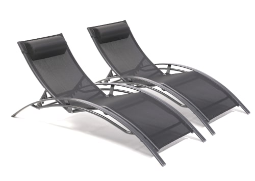 Jardin Bains de soleil et chaises longues | Lot de 2 bains de soleil en aluminium et toile plastifiée noire - PM94917