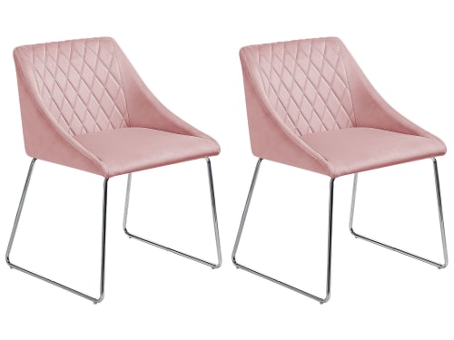 Meubles Chaises | Lot de 2 chaises de salle à manger en velours rose - CG85726
