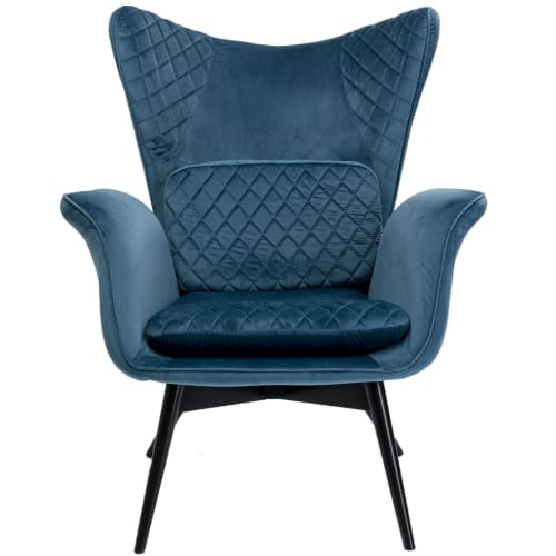 Canapés et fauteuils Fauteuils | Fauteuil en velours bleu pétrole et hêtre laqué - KQ02390