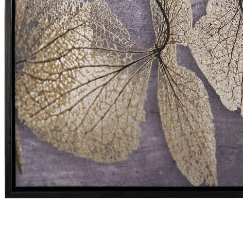 Déco Toiles et tableaux | Toile imprimée grise et dorée feuilles avec cadre 63 x 93 cm - DG95811