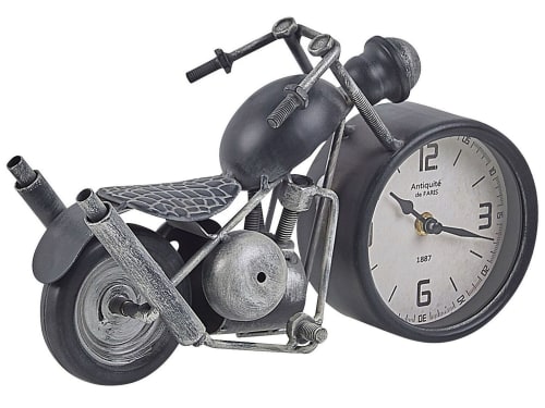 Déco Horloges murales et horloges à poser | Horloge de table moto noire et argentée 19 cm - TK50393