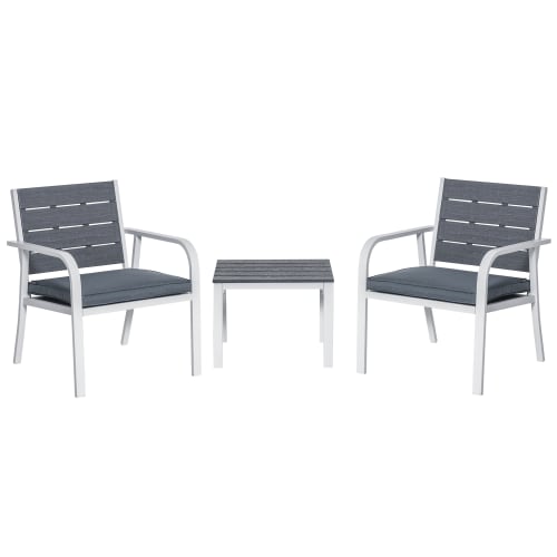Jardin Ensemble table et chaises de jardin | Salon de jardin 2 places 3 pièces style yachting noir gris - RJ15027