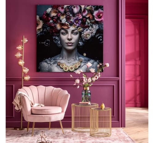 Déco Toiles et tableaux | Tableau femme fleurs pastel en verre 120x120 - ZF18608