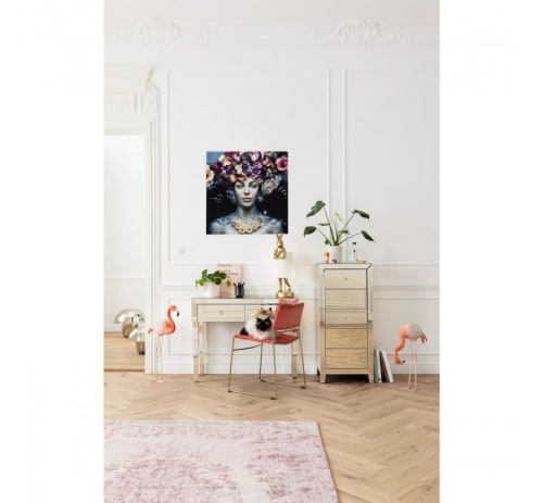 Déco Toiles et tableaux | Tableau femme fleurs pastel en verre 120x120 - ZF18608