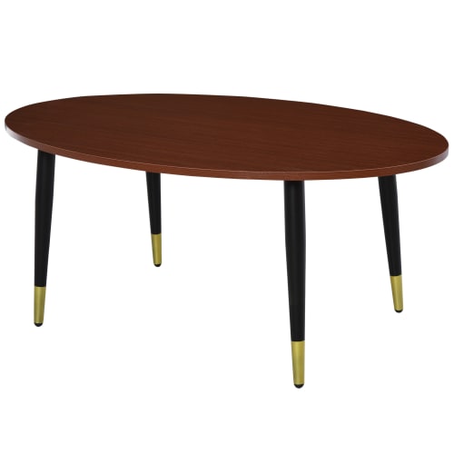 Meubles Tables basses | Table basse ovale style néo-rétro bas pieds dorés aspect teck foncé - VH81191