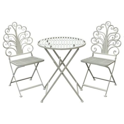 Jardin Ensemble table et chaises de jardin | Ensemble salon de jardin fer pliable blanc - VH30063