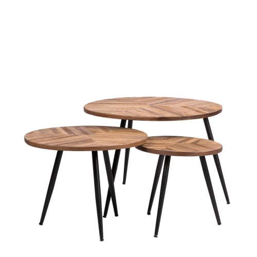 Meubles Tables basses | 3 tables basses rondes en métal et teck recyclé - SX89972
