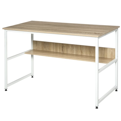 Meubles Bureaux et meubles secrétaires | Table informatique bureau avec étagère métal blanc aspect chêne clair - XK53821