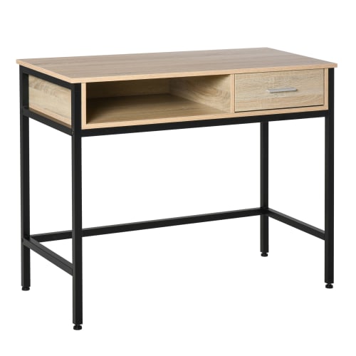 Meubles Bureaux et meubles secrétaires | Bureau style industriel casier tiroir métal noir chêne clair - QJ01051