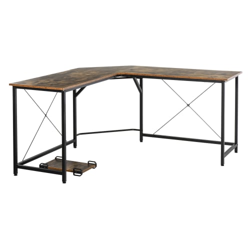 Meubles Bureaux et meubles secrétaires | Bureau d'angle design industriel aspect vieux bois métal noir - RG32169