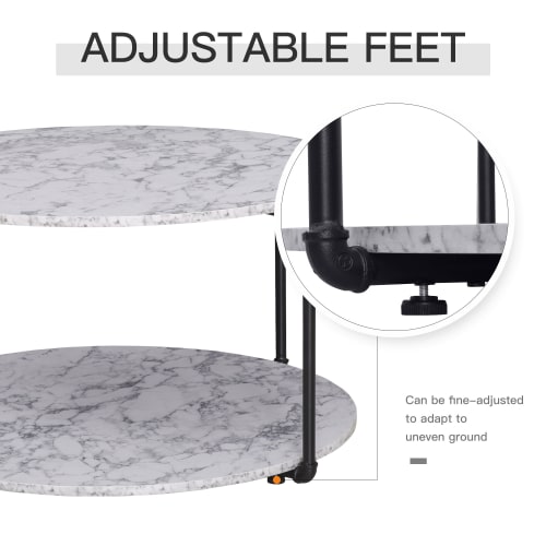 Meubles Tables basses | Table basse ronde avec étagère imitation marbre blanc métal noir - DI28576