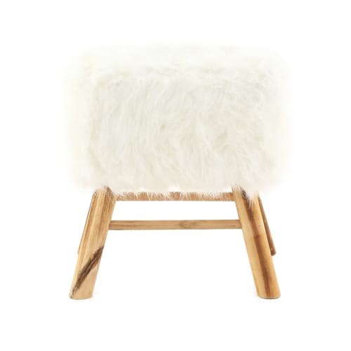 Canapés et fauteuils Poufs | Pouf carré fourrure synthétique blanche et pin - TP35558