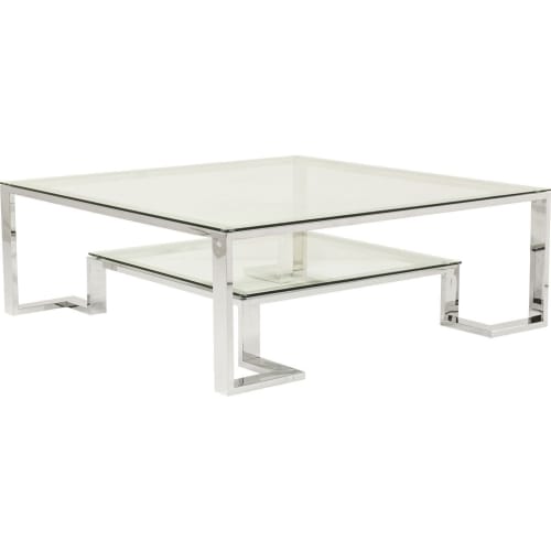 Meubles Tables basses | Table basse carrée en acier argenté et verre - AL86821