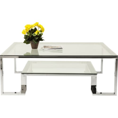 Meubles Tables basses | Table basse carrée en acier argenté et verre - AL86821