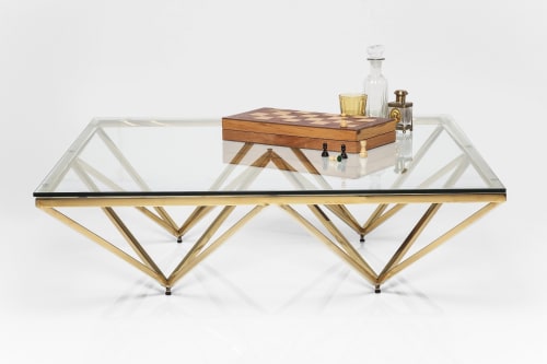 Meubles Tables basses | Table basse carrée en acier doré et verre - EG91263