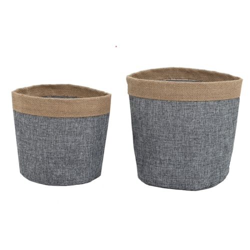 Lot De 2 Cache Pots Tissu Revers Jute Interieur Plastifie 16 20cm Cache Pot Maisons Du Monde