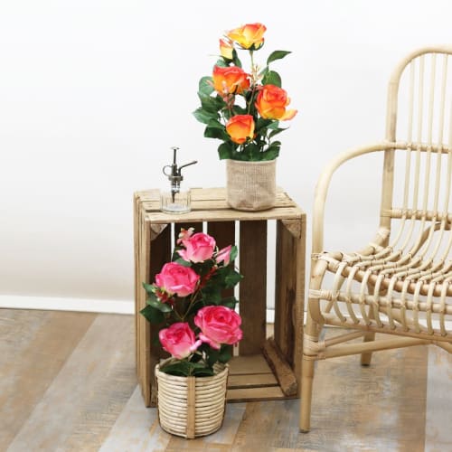 6 x boutons de rose avec FEUILLAGES ORANGE ART FLEURS-soie fleurs