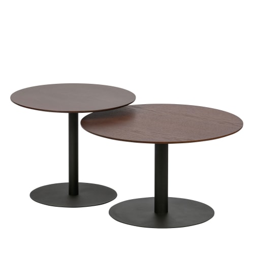 Meubles Tables basses | Table basse en métal et bois D60cm noyer - QY31270