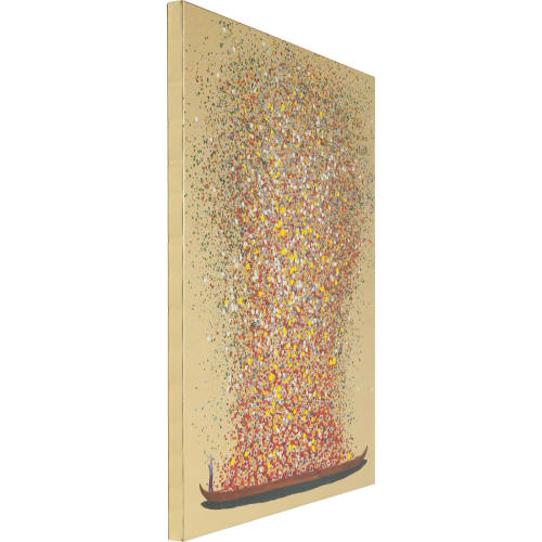 Déco Toiles et tableaux | Toile dorée pirogue fleurs jaunes 120x160 - BU22440