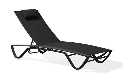 Jardin Bains de soleil et chaises longues | Bain de soleil en aluminium blanc et toile plastifiée noire - OU22540