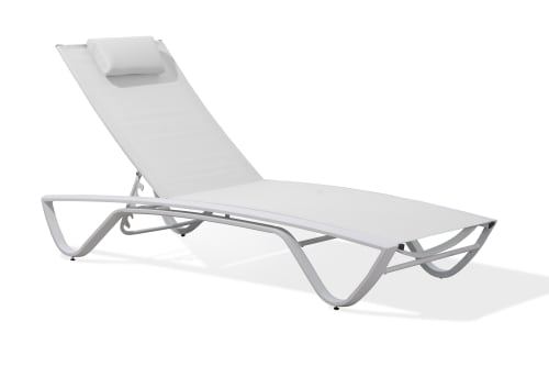 Jardin Bains de soleil et chaises longues | Bain de soleil en aluminium blanc et toile plastifiée blanche - YC41228